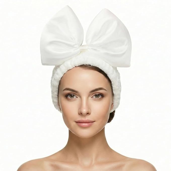 JIAHANG Large Bow Facial Spa Headband, Satin Bow Making Up Wash Hairband by JIAHANG+Hair+Accessories