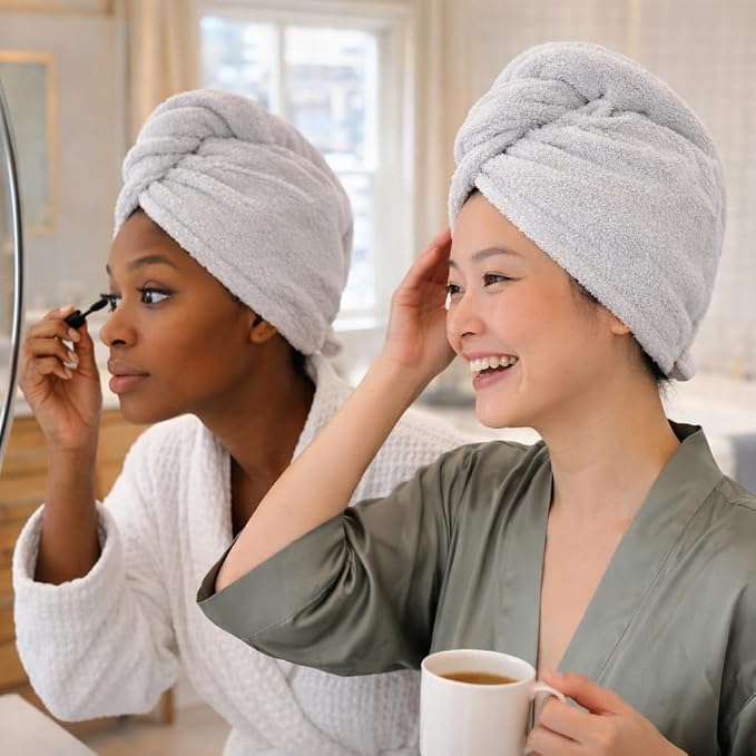 100% Turkish Cotton Hair Towel Wrap 2 Pack – Oeko-TEX Certified Quick Dry Turban - Image 6