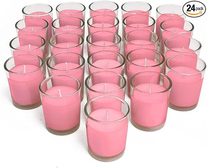 Simply Soson Scented Votive Candles, Bulk Set of 24 Pink Rose Small Candles Bulk by SimplySoson