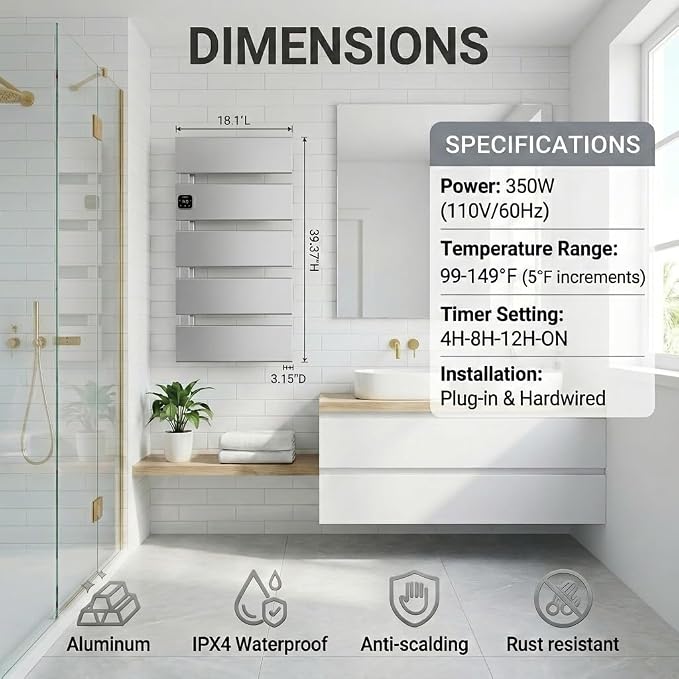 Electric Towel Warmer, Heated Towel Rack - Image 5