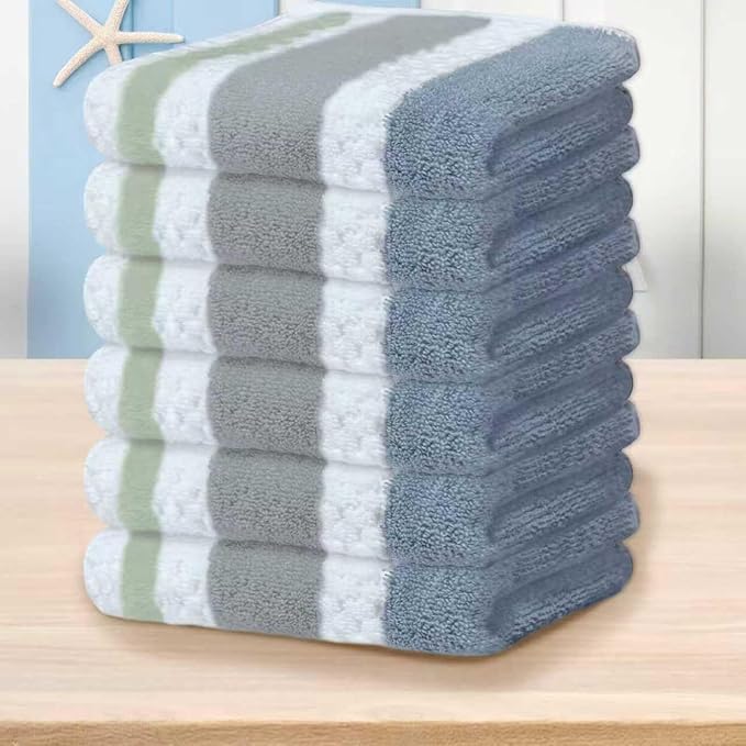 Waffle Washcloths for Bathroom, Striped Wash Cloths 6 Pack 13"x13" by VOOVAMOVAS