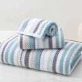 3-Piece Aqua Striped Bathroom Towel Set by VOOVAMOVAS