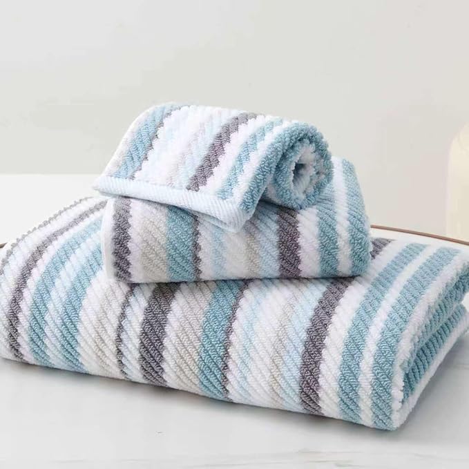 3-Piece Aqua Striped Bathroom Towel Set by VOOVAMOVAS