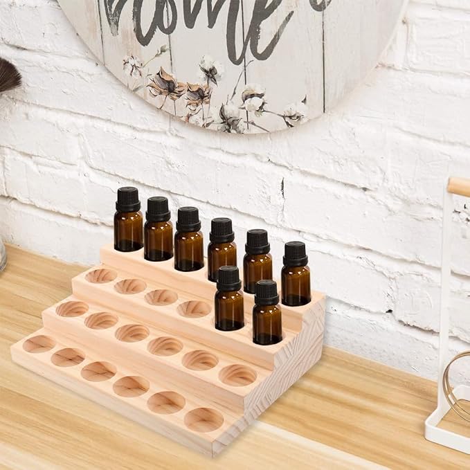Healifty Wooden Essential Oil Organizer Rack 24 Slots Bottle Display Stand - Image 8
