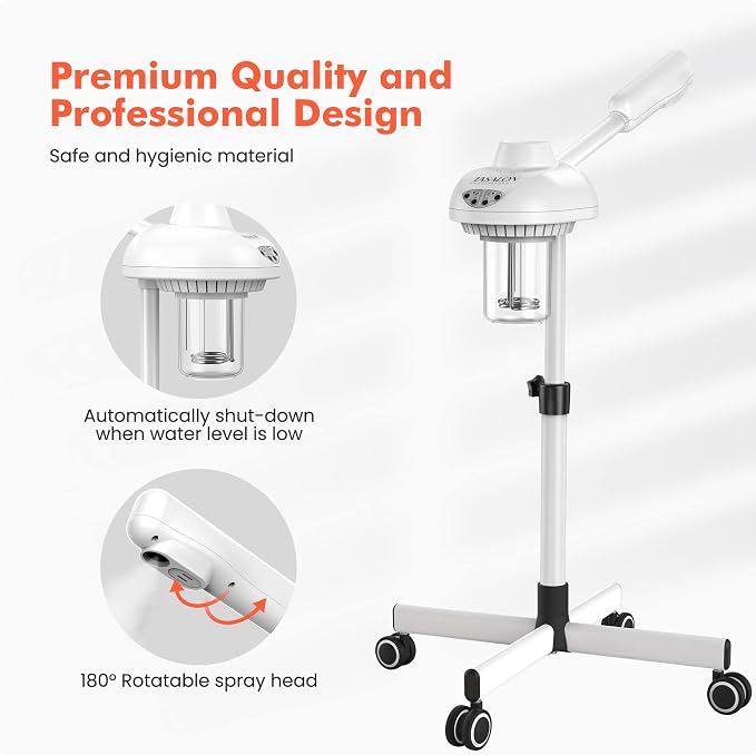 TASALON Professional Facial Steamer on Wheels, Hot Ozone Face Steamer - Image 3