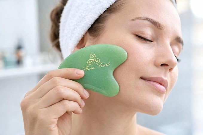 Mina Heal Gua Sha Facial Massager Set of 2 – Jade Guasha Lymphatic Drainage - Image 2