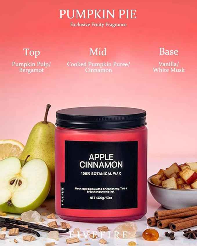 Apple Cinnamon Home Scented Candles, 13oz Organic Soy Wax, 76-Hour Clean Burning - Image 2