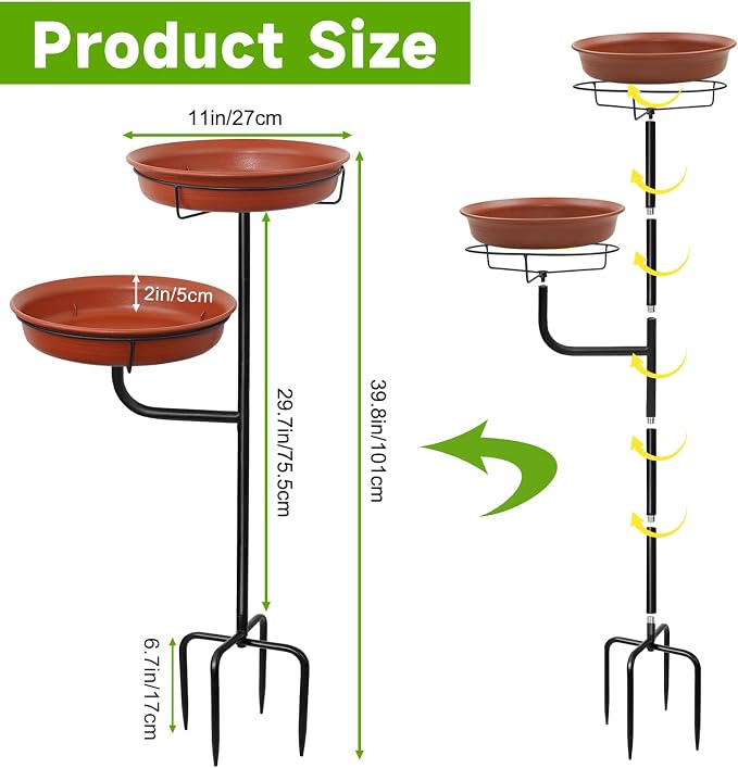 Freestanding Birdbaths Bowl Outdoor, Standing Garden Bird Bath Bird Feeder & - Image 2