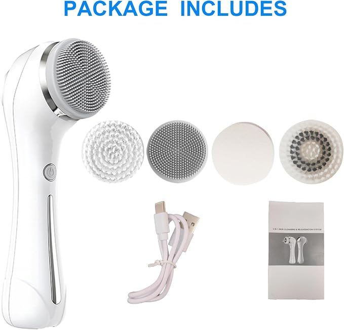 Facial Cleansing Brush, 2 in 1 Ｗaterproof IPx7 Facial Spin Scrubber Set - Image 8