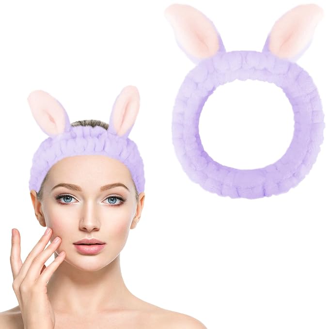 Jowmoy Cute Rabbit Ears Headband Frog Eye Elastic to Wash Face - Image 8