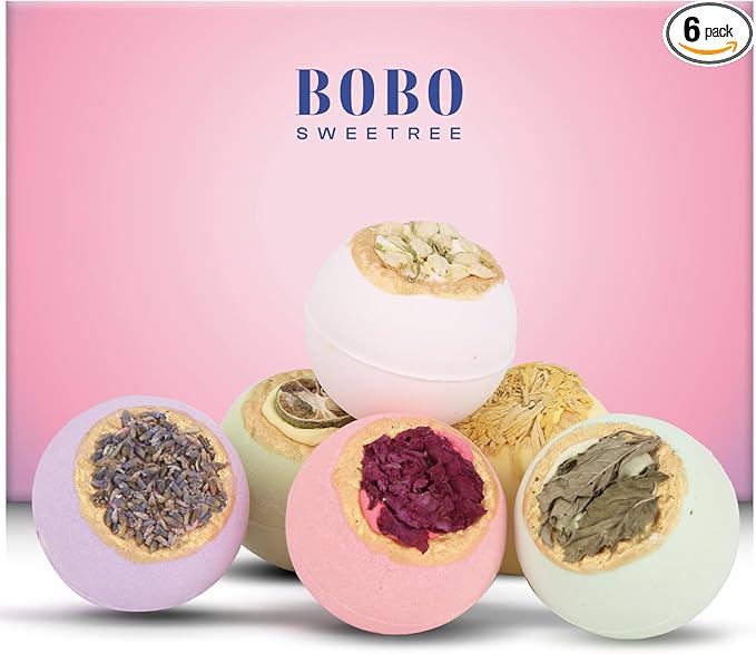 Bath Bombs for Women, Gift Set of 6 Fizzies Luxury Large Size by BoboSweeTree
