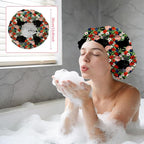 Black Cat Reusable Shower Cap Flower Double Layer Waterproof Shower Caps Large - Image 5