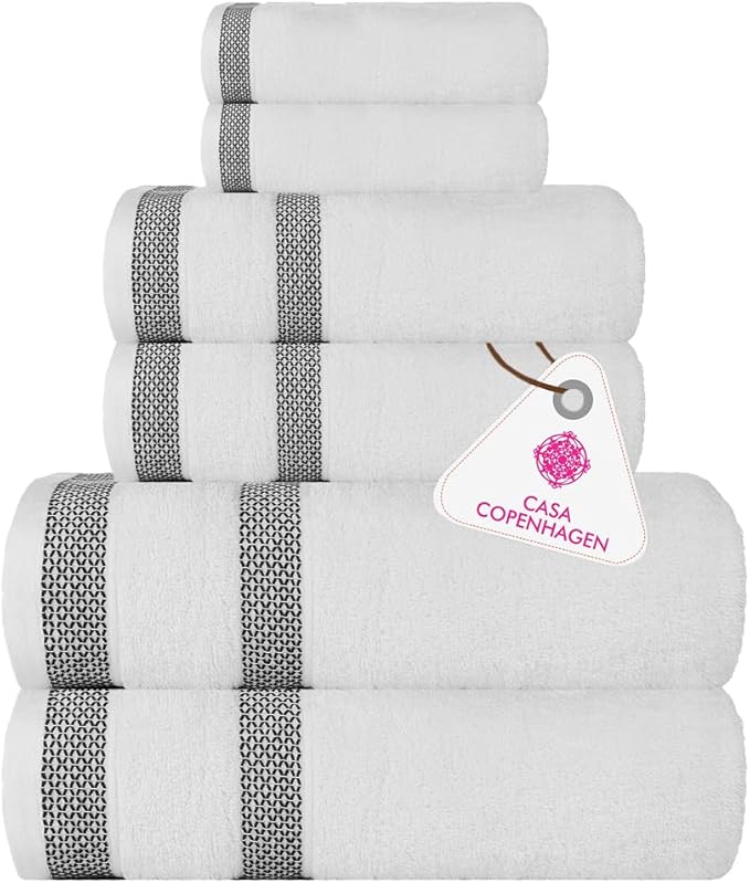 CASA COPENHAGEN Solitaire 6Pcs 100% Egyptian Cotton Large Designer Towels Gift by CASACOPENHAGEN