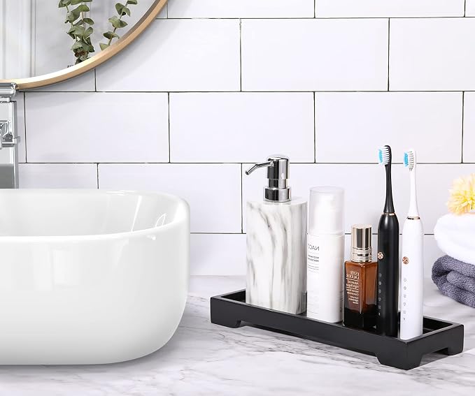 Luxspire Bathroom Vanity Tray, Resin Black Bathroom Tray Toilet Tank Tray - Image 2