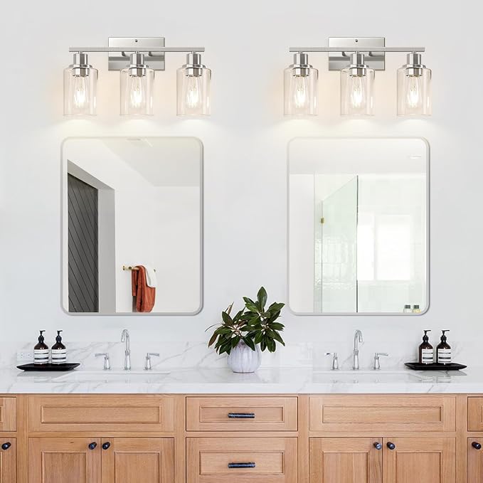 Indoi 3-Light Bathroom Light Fixtures, Brushed Nickel Vanity Lights - Image 7