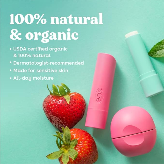 eos 100% Natural & Organic Lip Balm- Strawberry Sorbet, All-Day Moisture - Image 4