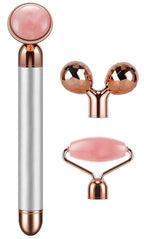 3-IN-1 Electric Jade Roller 3D Roller Facial Roller & Face Massager, Rose Quartz - Image 3