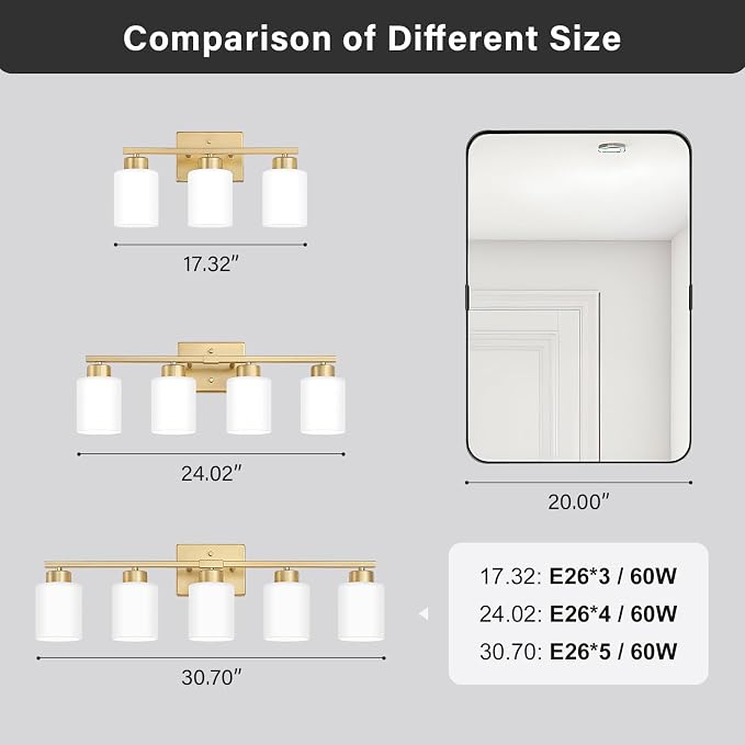 FonmYim Gold Bathroom Light Fixtures, 3-Light Modern Vanity Light Over Mirror - Image 6