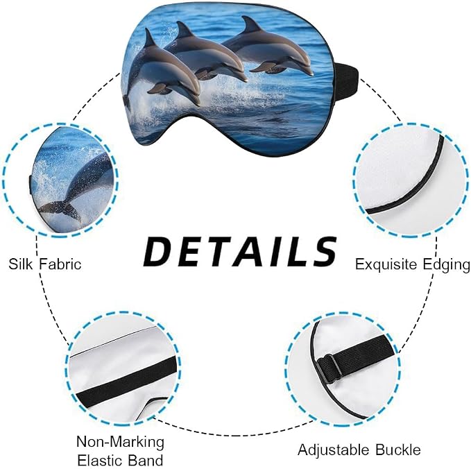 Dolphin Family Silk Eye Mask Sleep Mask Cartoon Whale Clear Blue Waters Ocean - Image 3