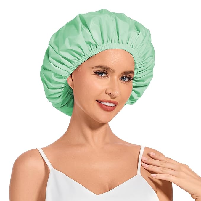 Shower Cap for Women Waterproof Reusable, Large Shower Cap Non-Slip by KAFTERI