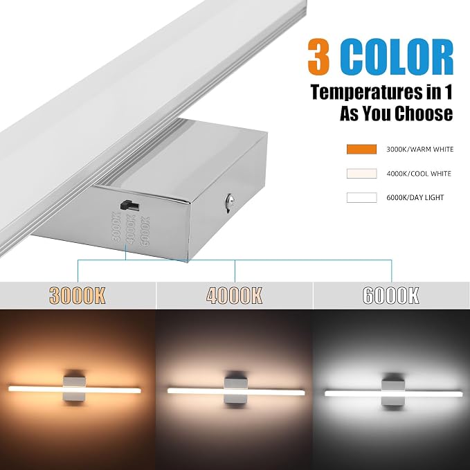 LED Bathroom Vanity Light 16in 3 Color Temperature Over Mirror Lighting Fixture - Image 2