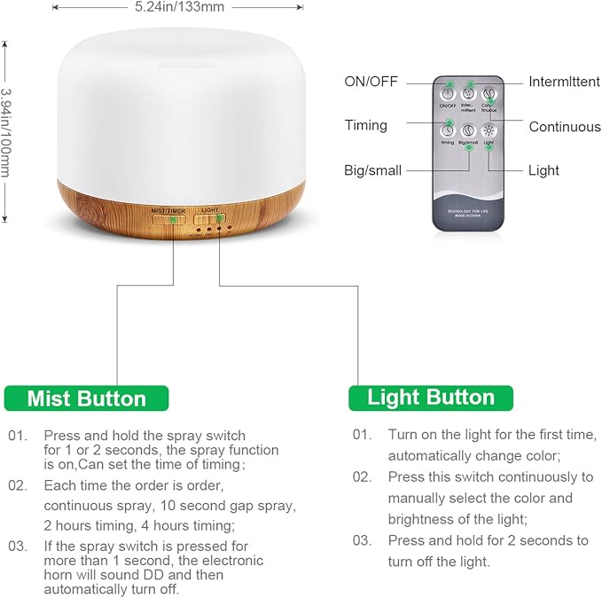 300ML Essential Oil Diffuser, Remote Control Ultrasonic Aromatherapy Oil - Image 5