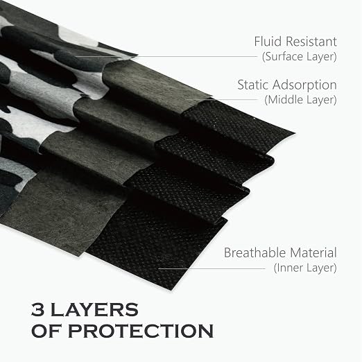 CSD Colo 30 Pcs Black Camo Disposable Face Masks, 3 Ply Adult Mask - Image 4