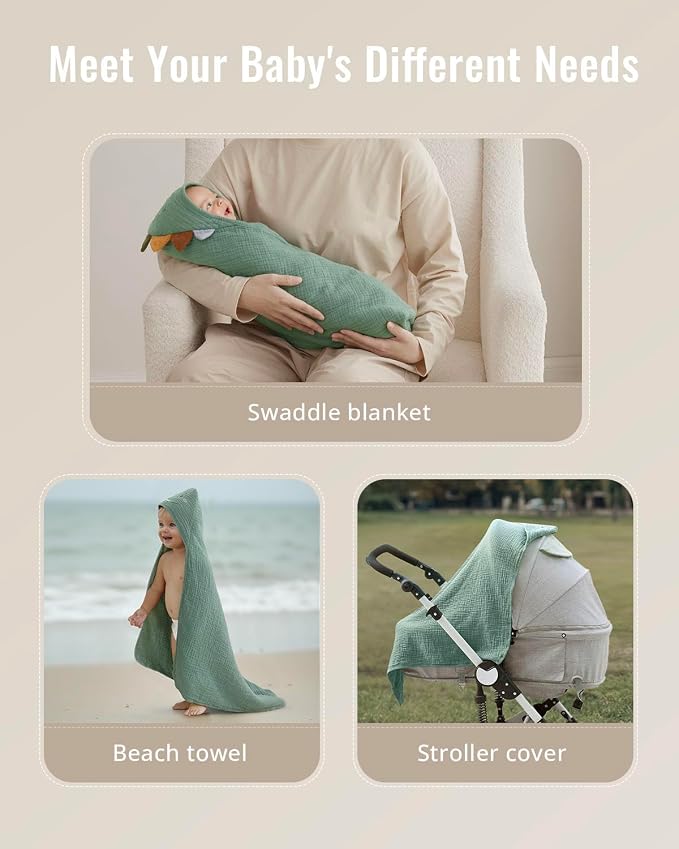 Blissful Diary Muslin Baby Hooded Towel, Soft and Absorbent Bath Towel - Image 6