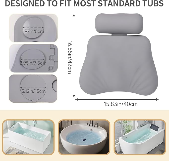 4D Silicone Bath Pillow for Tub, Upgraded Adjustable Bathtub Pillow Head Neck - Image 3