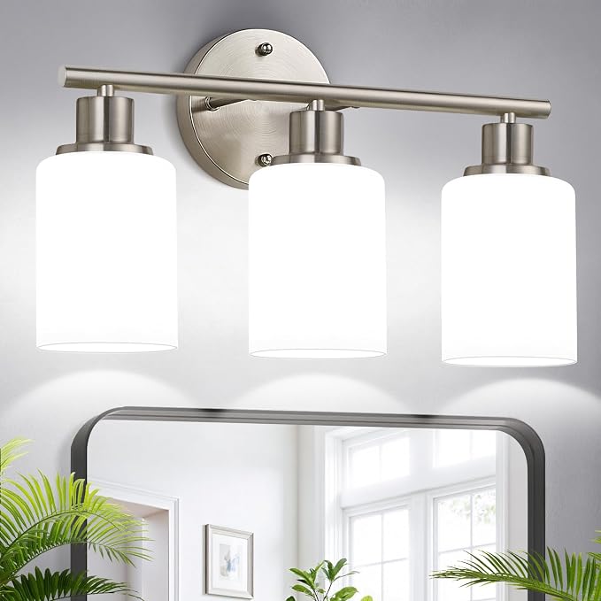 Zarbitta 3-Light Bathroom Light Fixtures, Brushed Nickel Vanity Light, by Zarbitta