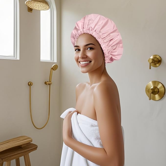 Reusable Shower Cap for Women, Large Waterproof Shower Bonnet - Image 4