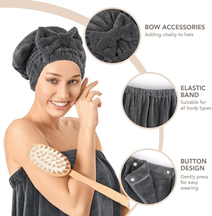 SUNLAND Microfiber Women Hair Drying Towel and Bath Towel Wrap, Adjustable Soft - Image 3