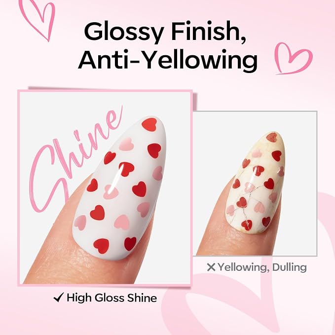 modelones Heart Glitter Gel Top Coat, 15 ML 2 in One No Wipe Clear Gel Nail - Image 5