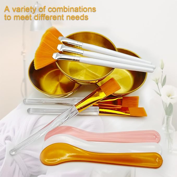 12Pcs Esthetician Facial Supplies 3 Gold Facial Bowls 3 Mud Mask Applicators 3 - Image 2