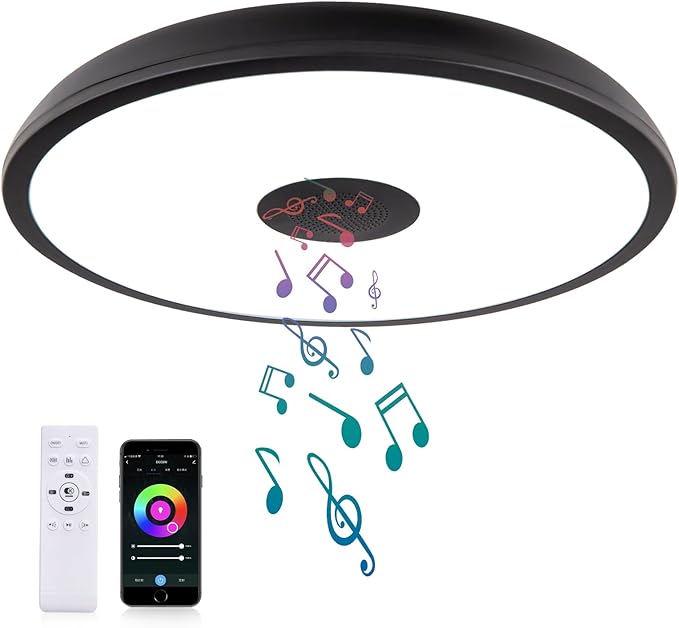 Black Smart Waterproof LED Flush Mount Ceiling Light Fixture, by AlwaysOnAlwaysWarm