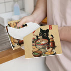2PCS Vintage Japanese Cat Kitchen Towels, Quirky Ramen Cat Reusable Absorbent - Image 3