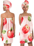 Women’s Pink Watercolor Apple Bath Wrap and Hair Towel Set, Soft Absorbent by QIULIBMH