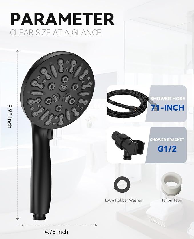 JDO Shower Head with Handheld, High Pressure Handheld Shower Head 9 Settings - Image 5