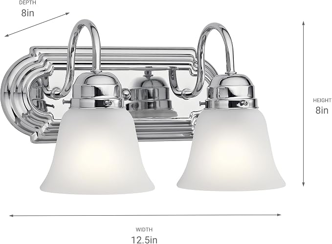 Kichler 12.25" 2-Light Vanity Bath Light in Chrome, Modern Bathroom Light - Image 2