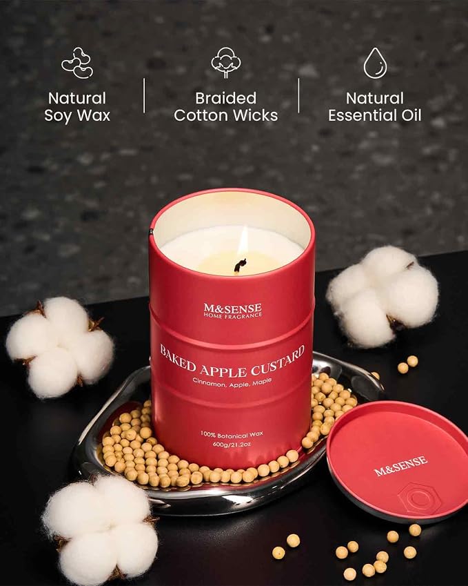 M&SENSE Baked Apple Scented Candles Large, Natural Soy Candles 21.2oz 120 Hour - Image 3