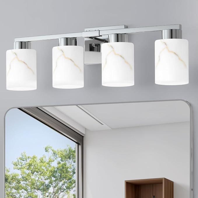 4-Light Bathroom Light Fixtures, Modern Vanity Lights, Chrome Metal Wall Lamp by Mieloxiy