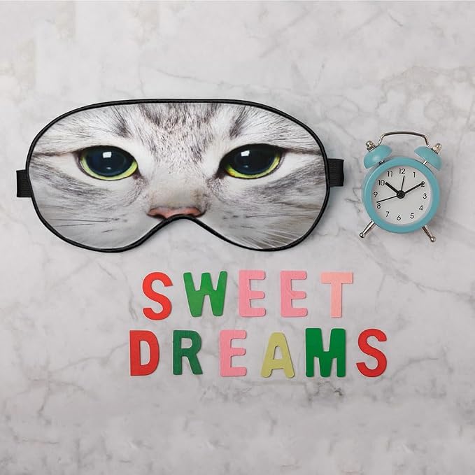 Cat Silk Eye Mask Sleep Mask Cute Funny Kitten Big Green Eyes Animal Pet Eye - Image 6