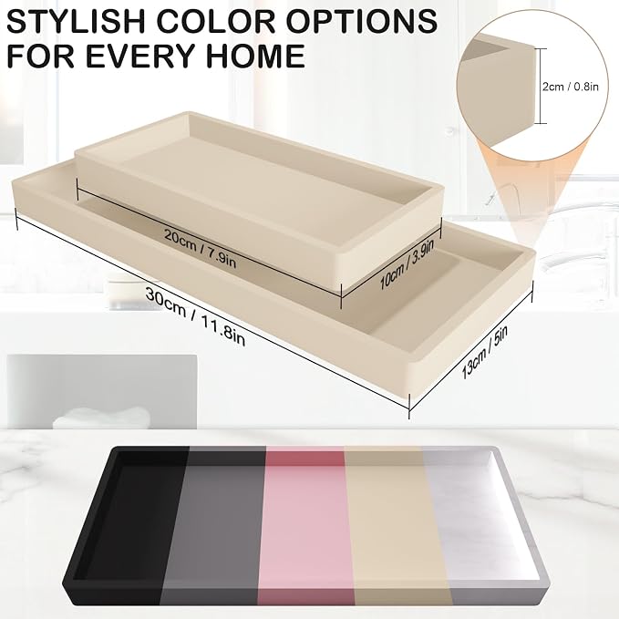 Bathroom Vanity Tray, 7.8 x 3.9 Inch Silicone Bathroom Tray Countertop - Image 3
