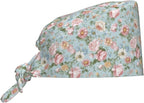 Scrub Cap for Women and Men Boho Black Leaf Pattern Adjustable Breathable by SUPLUCHOM