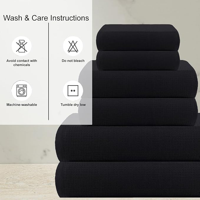 CASA COPENHAGEN Waffle 6Pcs 100% Egyptian Cotton Large Designer Towels Gift - Image 4