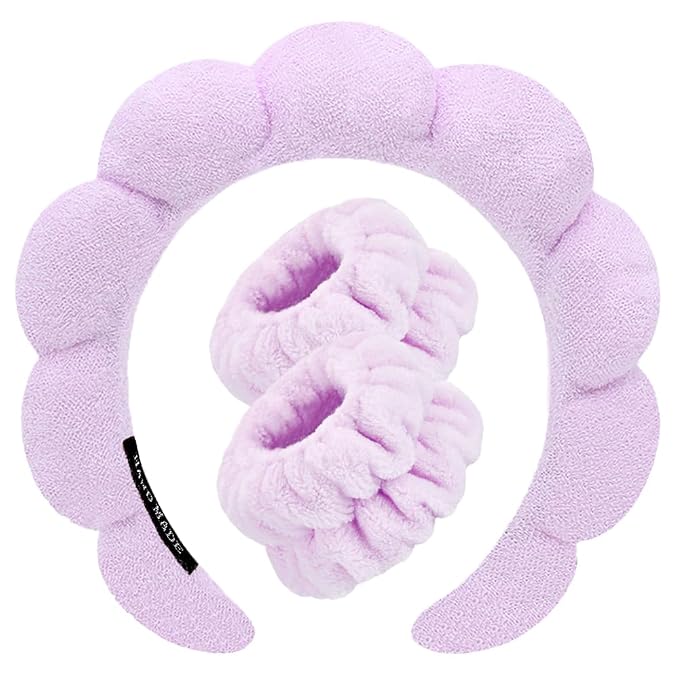 Spa Headbands for Washing Face Wristband Set Sponge Makeup Skincare Headband by Tetizo