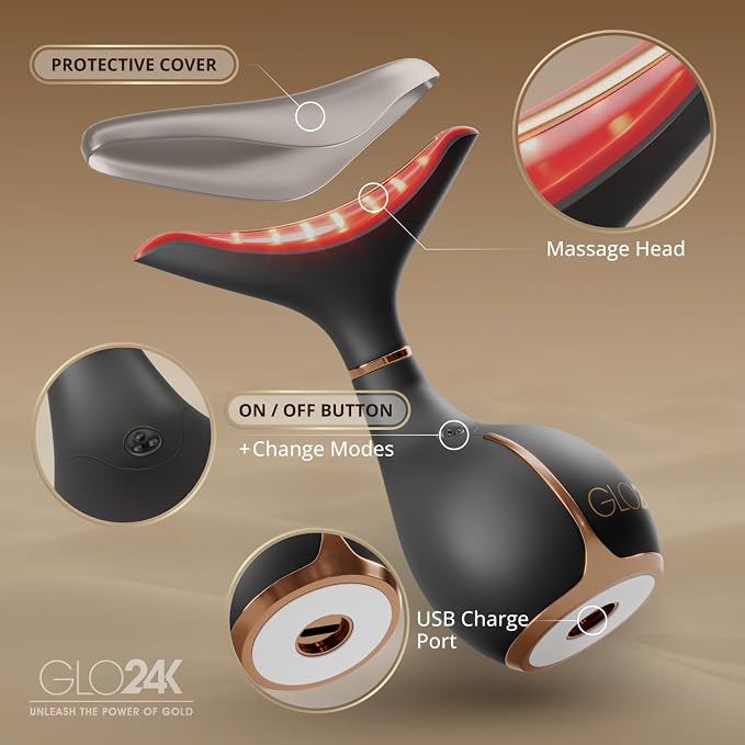 GLO24K Red Light Face & Neck Beauty Device – 3-in-1 Facial Massager Tool - Image 5