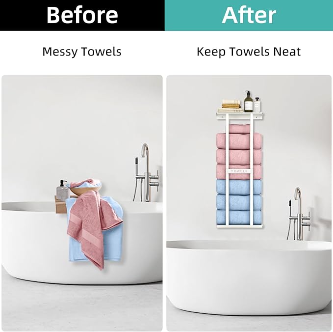 STWWO Wall Towel Rack for Rolled Towels, Towel Storage for Small Bathroom Can - Image 4