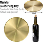 FREELOVE Gold Tray, Round Brass Serving Platter, Bar Circle Decorative Plate - Image 2
