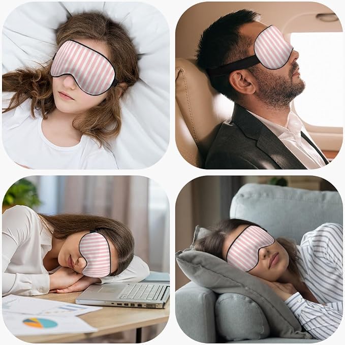 Striped Eye Mask Sleeping Mask Pink and White Stripes Sleep Masks Silky Soft - Image 5
